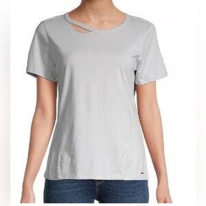 New n:Philanthropy short sleeve t-shirt, distressed ripped collar, cotton, small